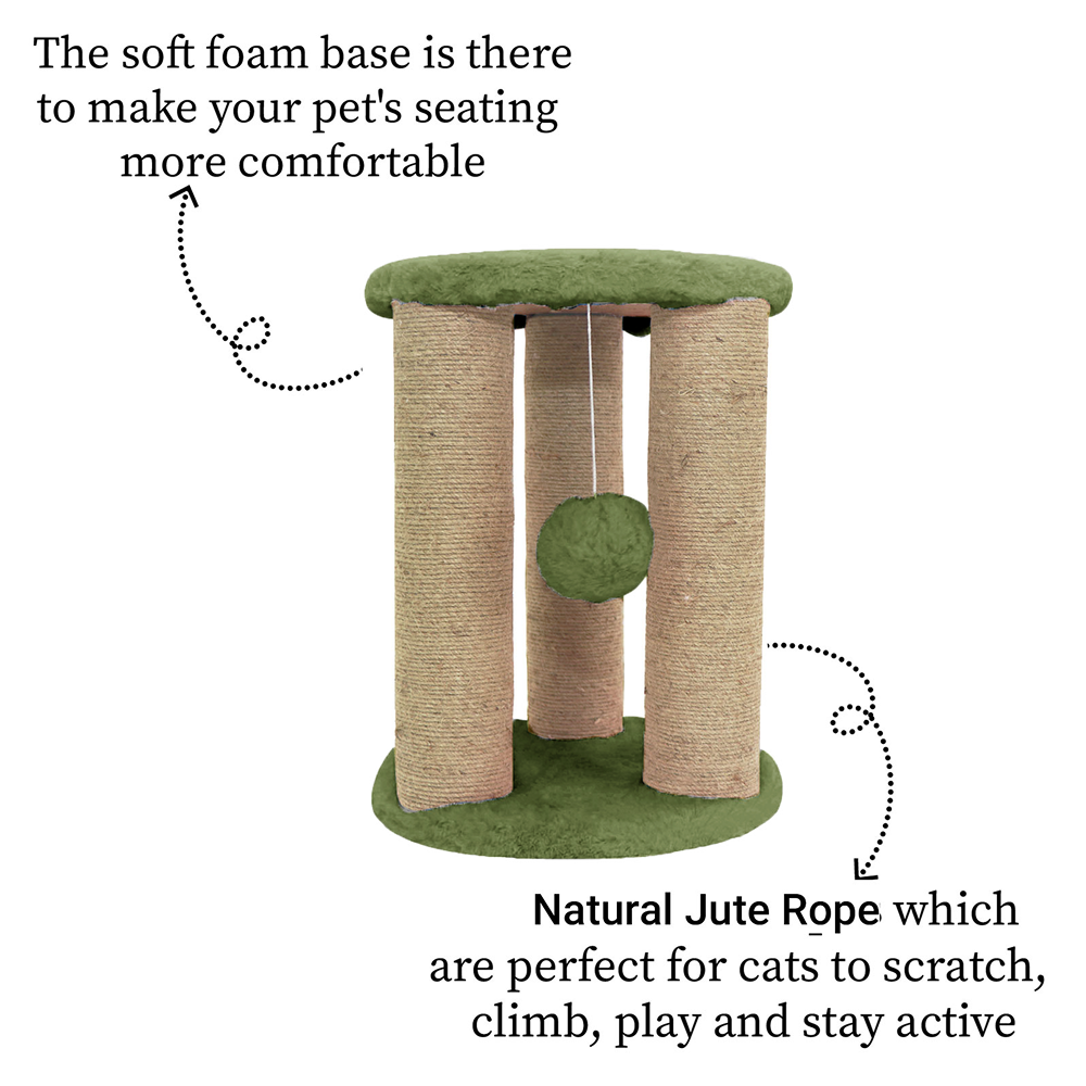 Furrlovers Natural Sisal & Scratching Post with Hanging Balls Playing Activity Tree for Cats (Green) image 2