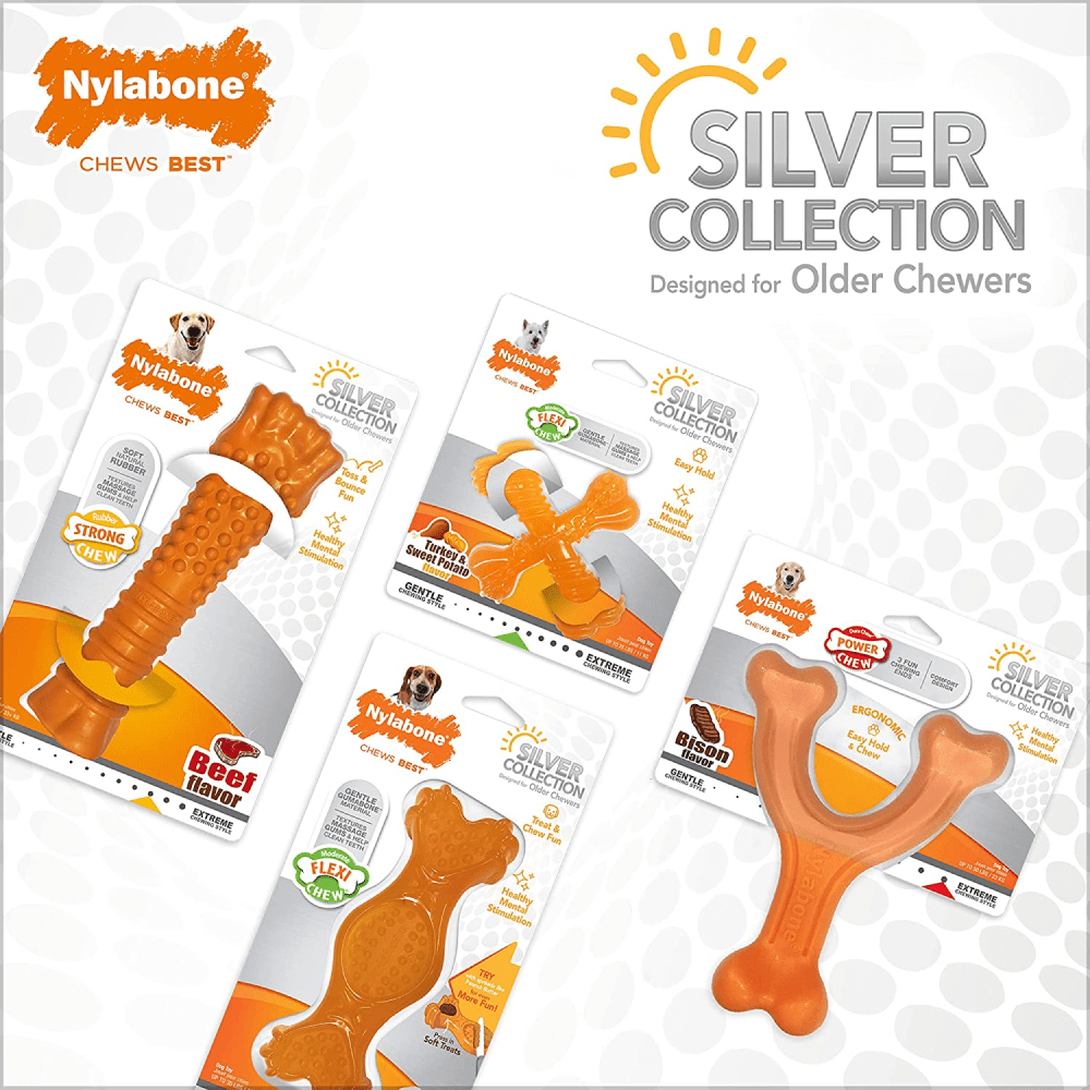 Nylabone Sliver Collection Turkey and Sweet Potato Flavoured Flexi Chew X Bone Toy for Dogs (Orange) image 3