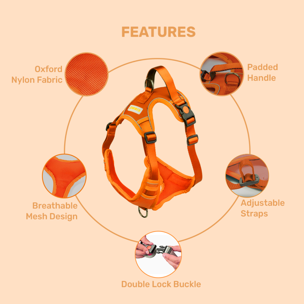 Kibbo Reflective Vest Harness with Dual Lock Buckle for Dogs (Orange) image 3