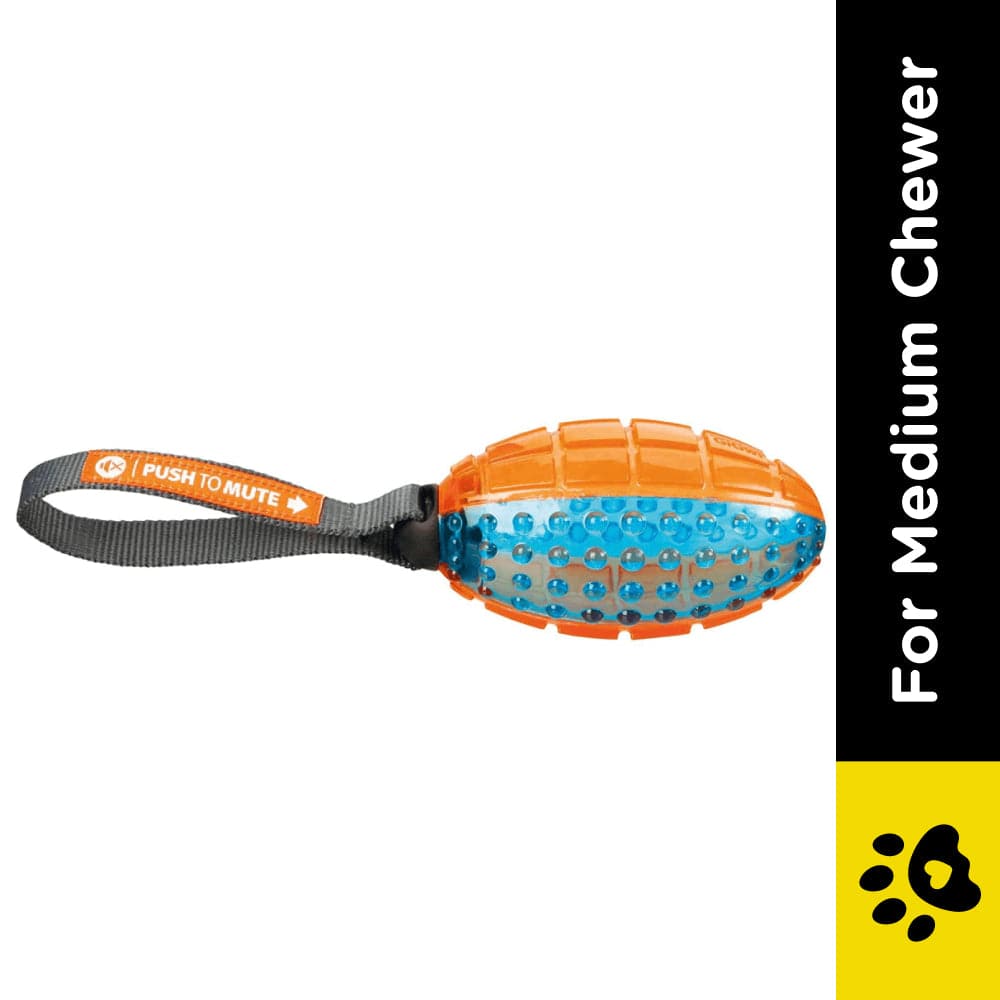 Trixie Push To Mute Rubber Rugby Ball on Rope Toy for Dogs (Orange/Blue) image 2