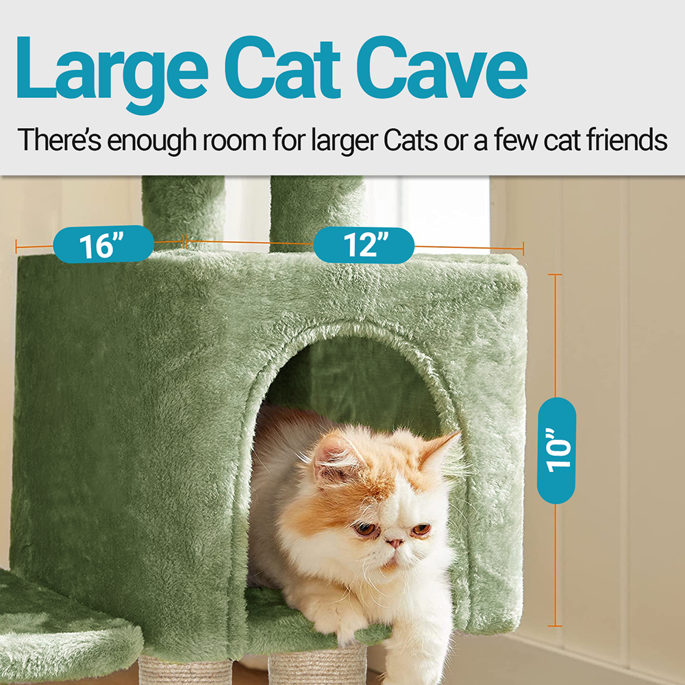 Furrlovers Plush Cat Scratching Post & Activity Tree with Hammock, Condo & Sisal Rope (Green) image 5