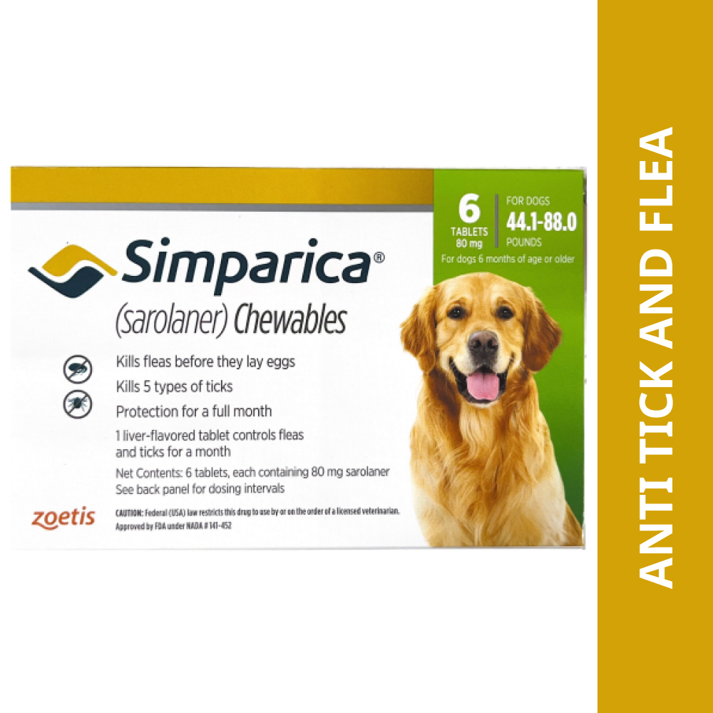 Zoetis Simparica (Sarolaner) Tick & Flea Control Tablet for (20 to 40 kg) Dogs (6 tablets)