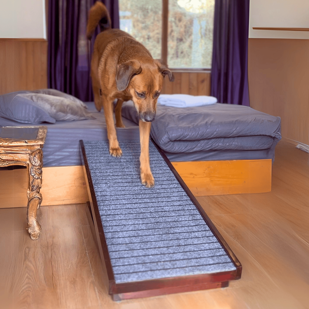 FurryLiving Wooden Ramp with Safety Rails for Dogs and Cats (Dark Brown) image 2