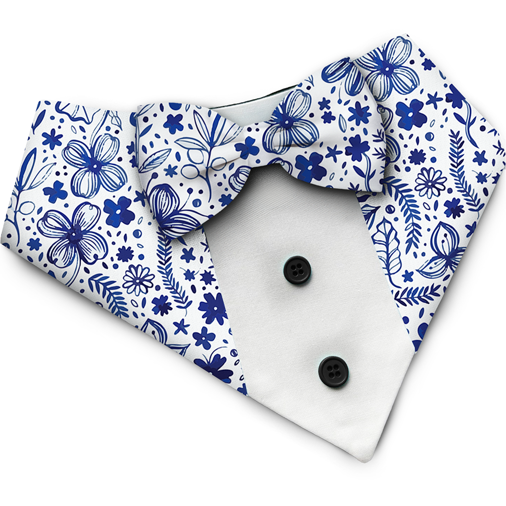 PawsIndia Santorini Pattern Tuxedo Bandana with Matching Bow for Dogs and Cats