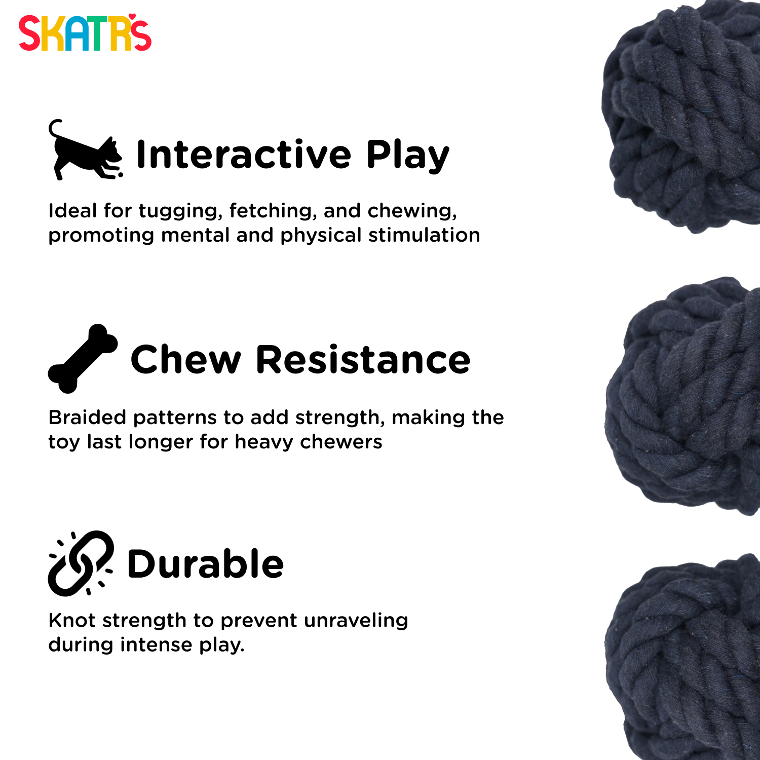 Skatrs Ball Shaped Twisted Rope Chew Toy for Dogs and Cats (Navy Blue) image 3
