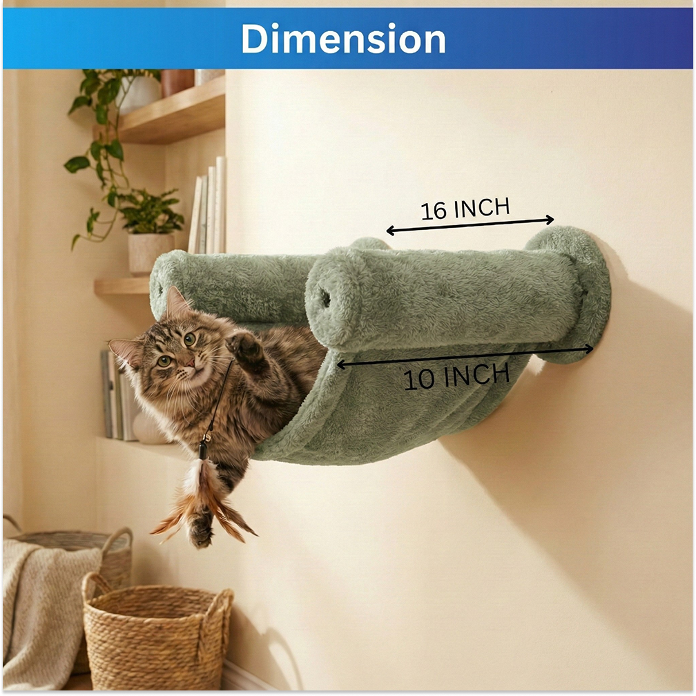 Furrlovers Wall Mounted Hammock with Plush Fabric for Cats (Green) image 4
