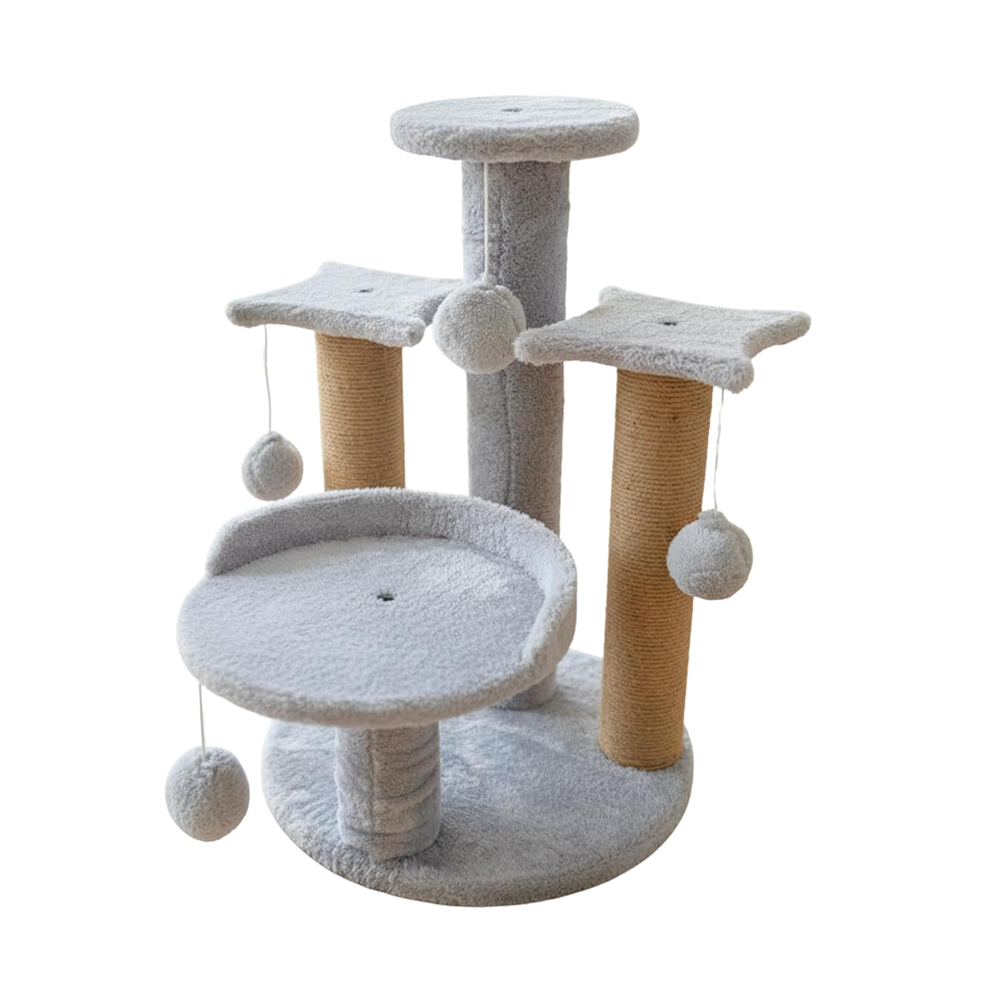 Furrlovers Multi Level Cat Tree with Plush Platforms, Sisal Scratching Posts & Hanging Toys (Grey)