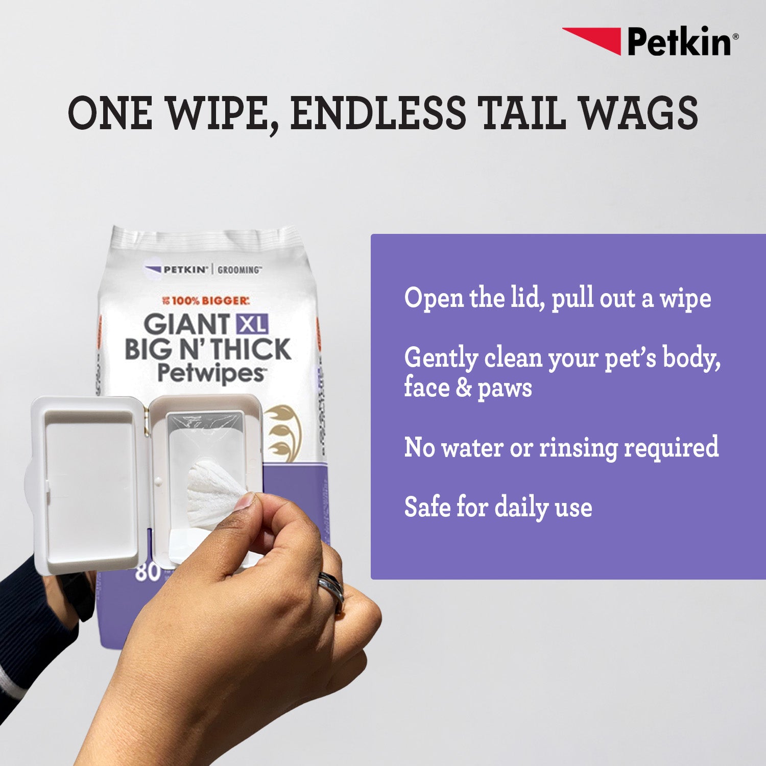 Petkin Gaint Big N' Thick  Lavender Scented Petwipes for Dogs and Cats image 4