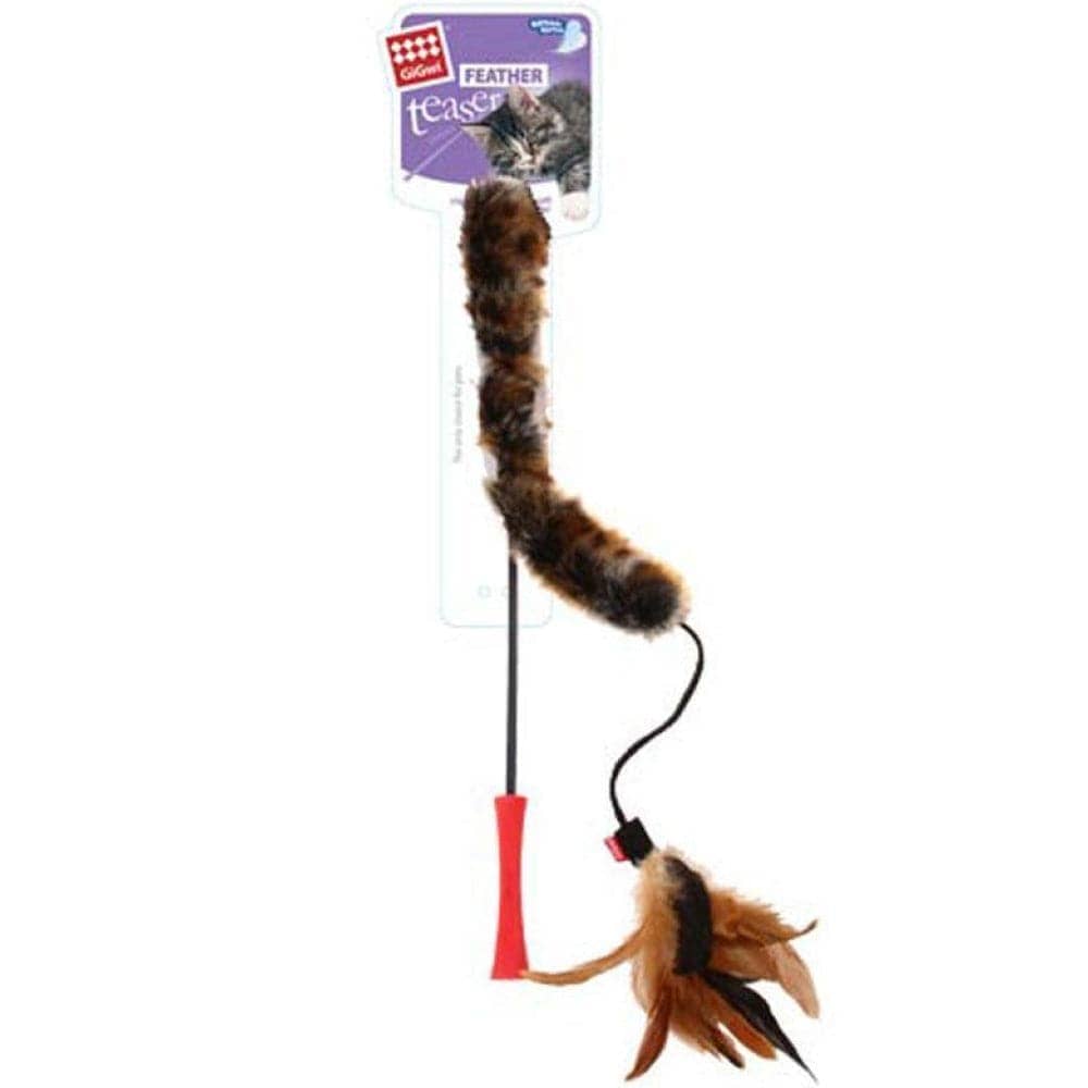 GiGwi Feather Teaser Catwand with Natural Feather Plush Tail Toy for Cats (Red/Natural) image 2