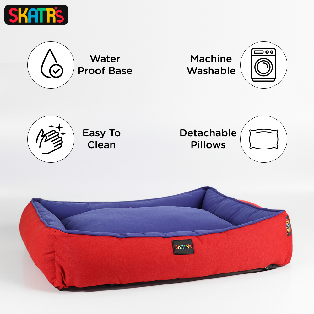 Skatrs Square Shaped Bed for Dogs & Cats (Red & Blue) image 7