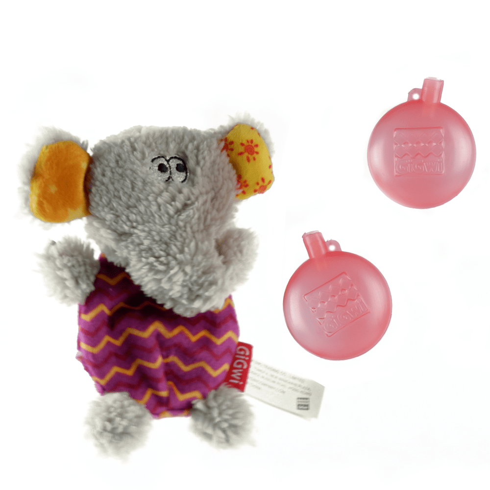 GiGwi Plush Friendz with Refillable Squeaker Elephant Toy for Dogs (Grey/Red) | For Medium Chewers image 4