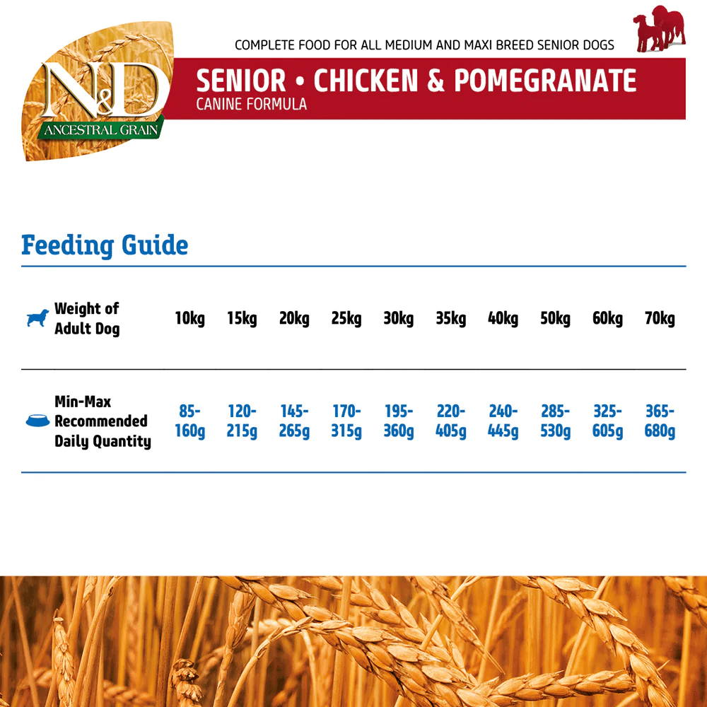 Farmina N&D Chicken & Pomegranate Ancestral Grain Senior Medium Maxi Dog Dry Food image 5