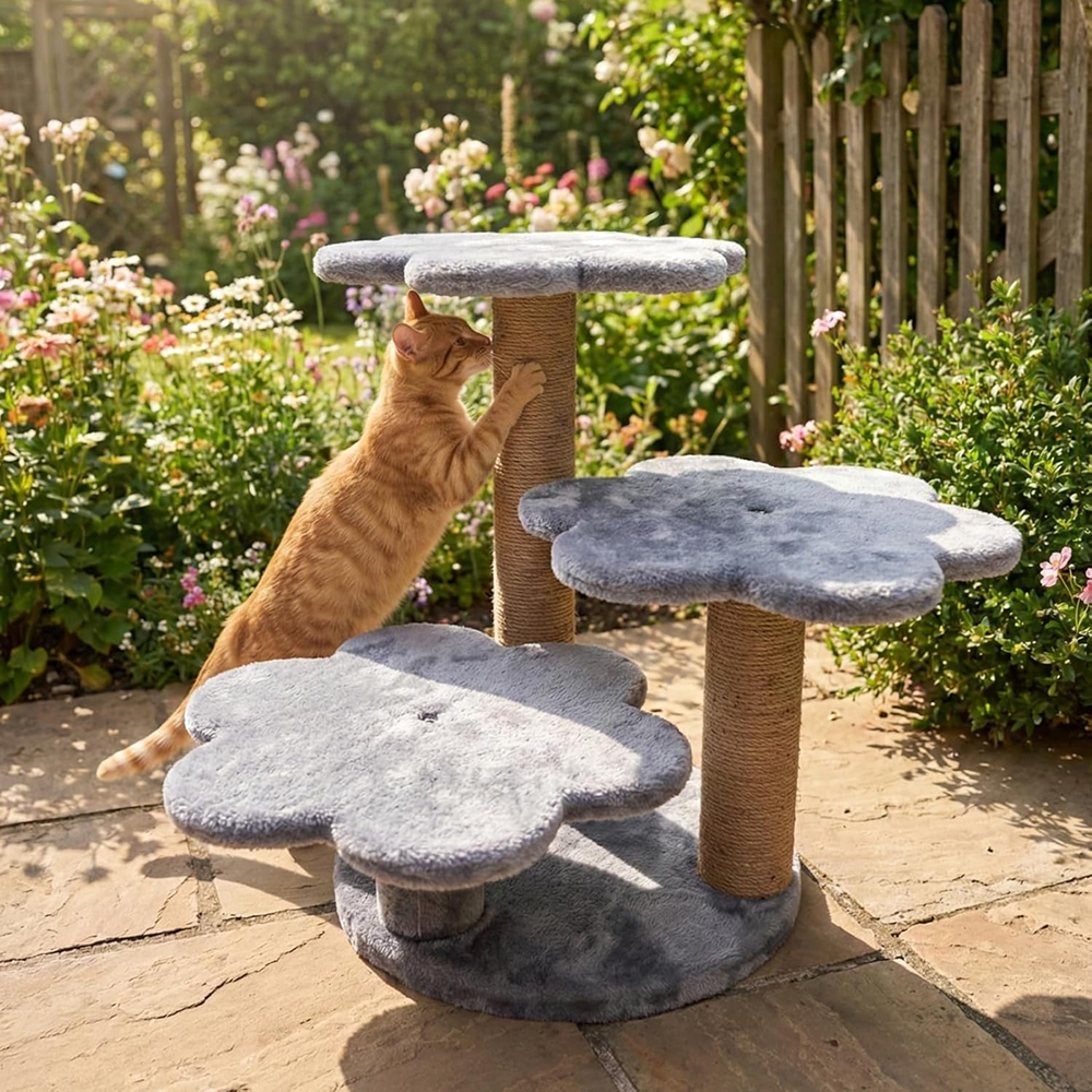 Furrlovers Flower Shaped Multilevel Cat Tree with Jute Rope Scratching Posts (Grey)