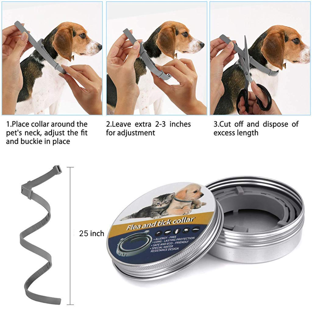 QPets Adjustable Waterproof Tick & Flea Collar for Dogs and Cats (Grey) image 2
