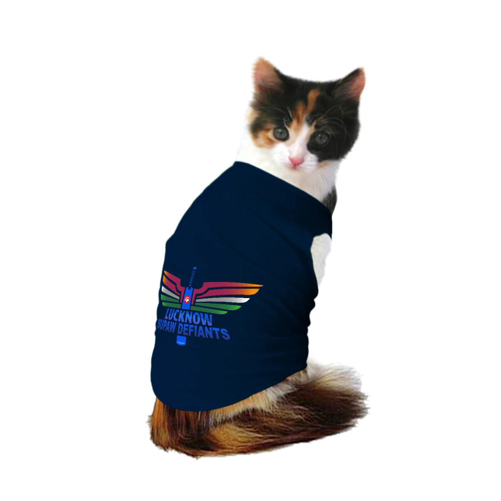 Ruse IPL "Lucknow Supaw Defiants" Printed Tank Jersey for Cats (Navy Blue) | Indian Pet League