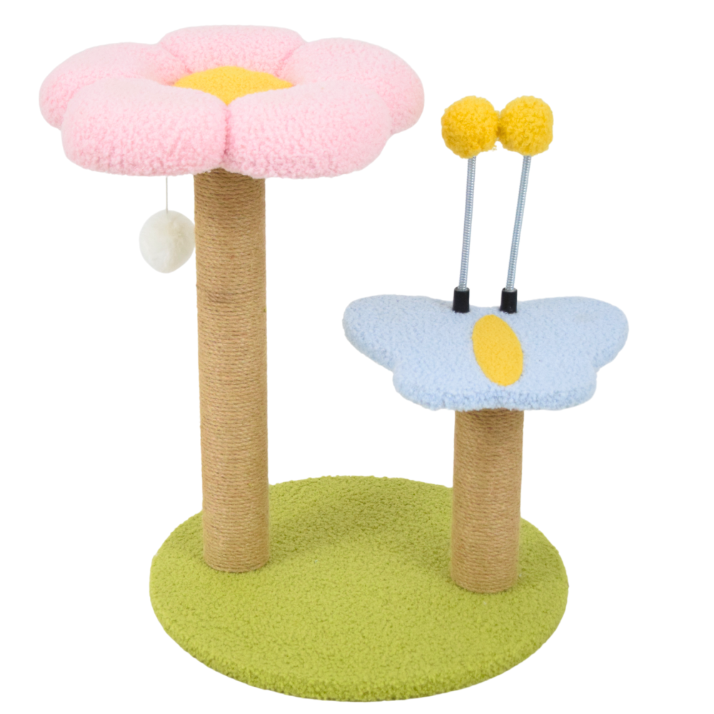 FurryLiving Meadow Flower Multi Level Cat Tree Scratching Post & Interactive Toys for Cats and Kittens