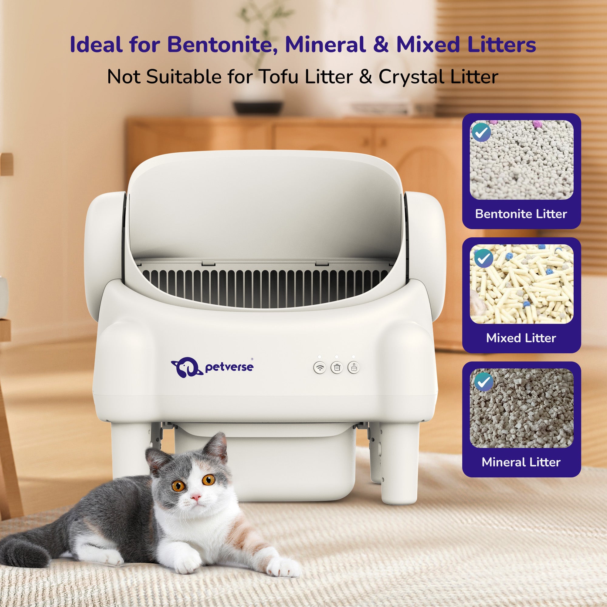 Petverse Automatic Open Top Self Cleaning Litter Box for Cats (White) image 2