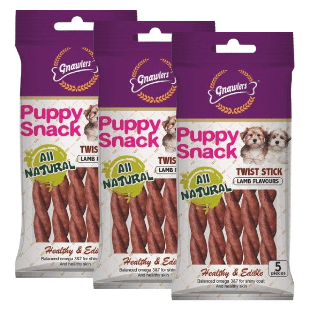 Gnawlers Puppy Snack Twist Stick Lamb Flavoured Dog Treats image 2