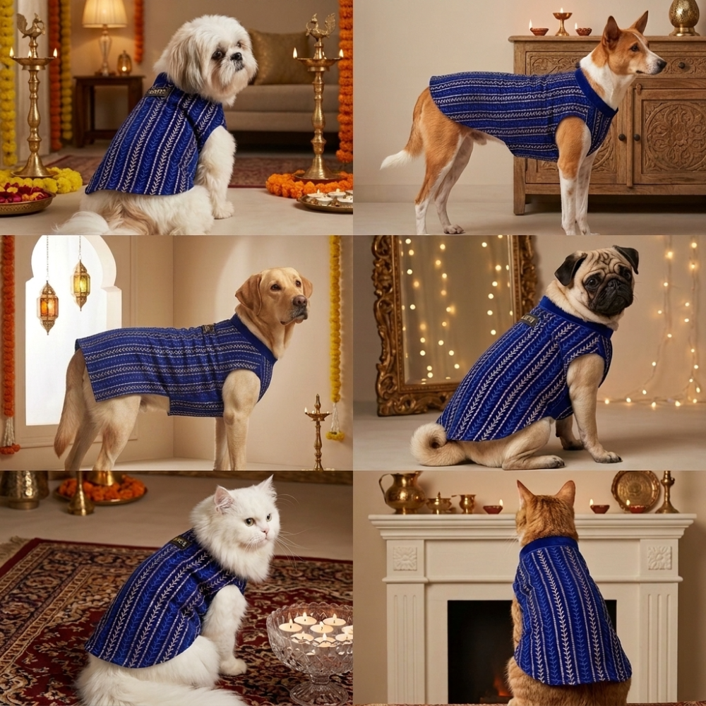 Skatrs Maharaja Handcrafted Sherwani for Dogs and Cats (Sapphire Blue) image 10