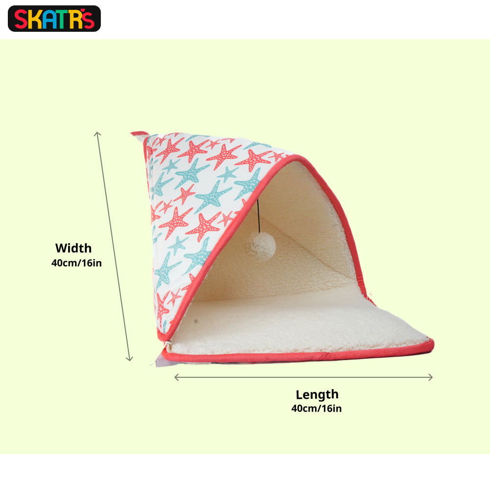 Skatrs Cozy Tent for Cats, Kittens and Small Dogs (Coral Red and Blue) image 2