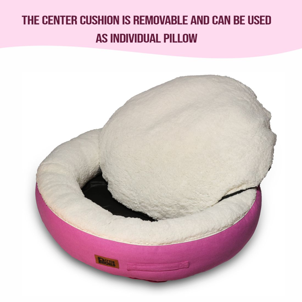 Petter World Ultra Luxury Cotton Canvas Donut Bed With Removable Sherpa Fur Cushion for Dogs (Crocus) image 3