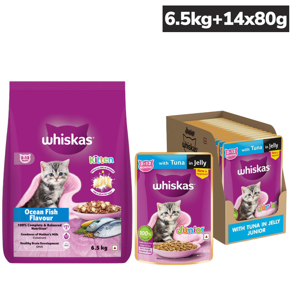 Whiskas Ocean Fish Kitten/Mother & Baby Dry Food and Tuna in Jelly Kitten Cat Wet Food
