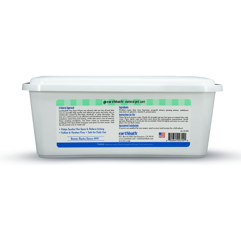 EarthBath Tea Tree & Aloe Vera Hot Spot Wipes for Dogs and Cats image 2
