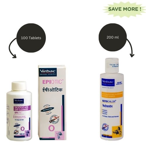 Virbac Epiotic Ear Cleanser (Salicylic Acid) (100ml) and Virbac Ketochlor Shampoo (200ml) Combo image 1