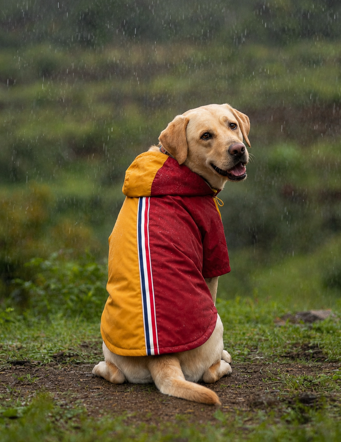 15 Furries Urban Colorblock Waterproof Raincoat for Dogs (Red & Yellow) image 1