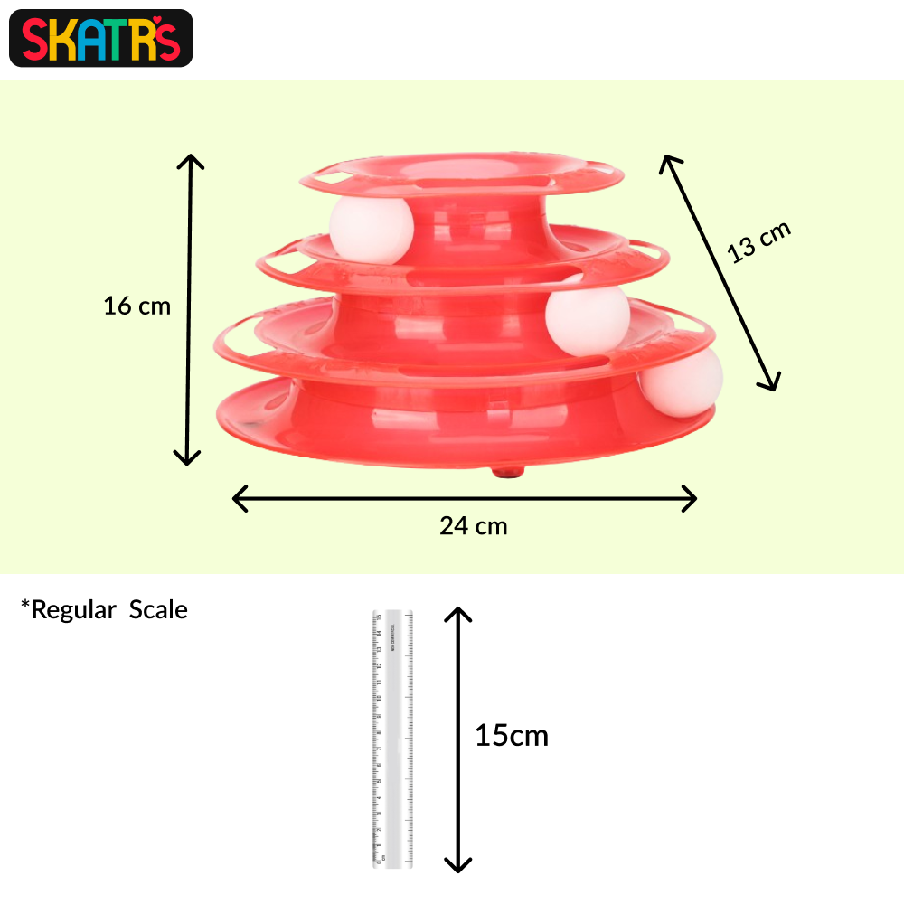 Skatrs Interactive 3 Level Tower Track with Balls Toy for Cats (Red) image 2