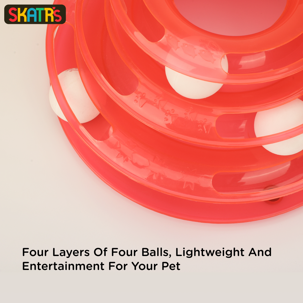 Skatrs Interactive 3 Level Tower Track with Balls Toy for Cats (Red) image 5