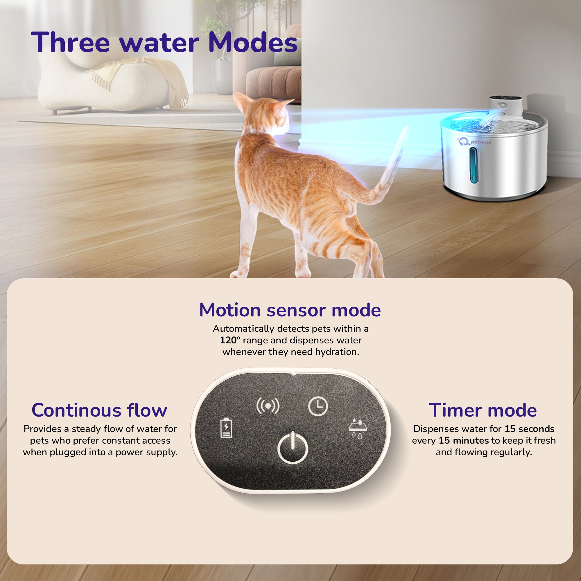 Petverse Smart Motion Sensor Pet Water Fountain for Dogs & Cats (Silver) image 6