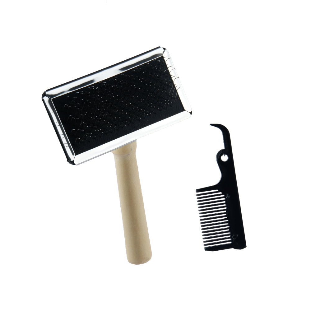Trixie Slicker Wooden Brush with Brush Cleaner for Dogs and Cats (Black) image 4