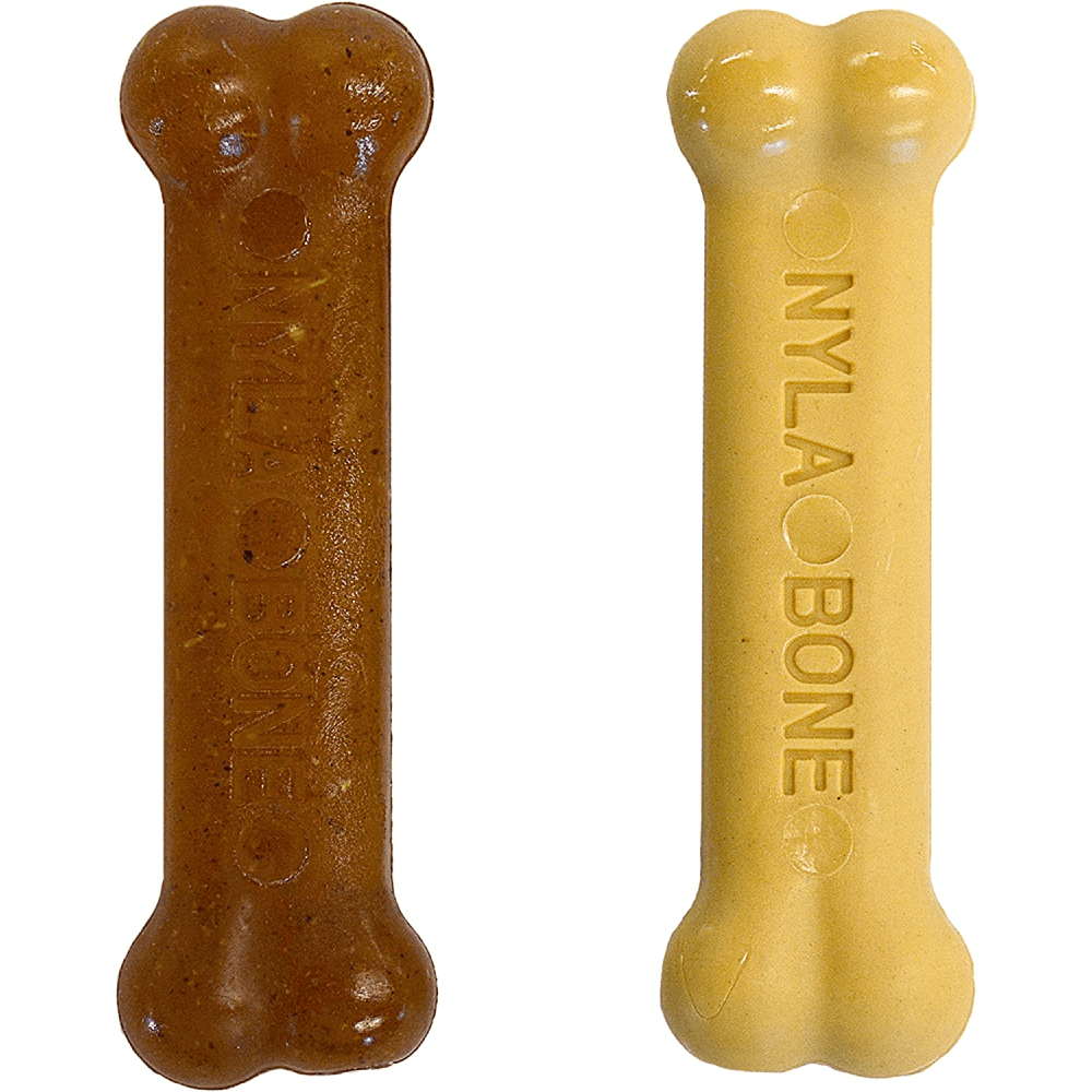 Nylabone Puppy Teething Peanut Butter and Chicken Flavoured Chew and Power Chew Bone Toy for Dog (Brown/Beige) | For Aggressive  Chewers image 2