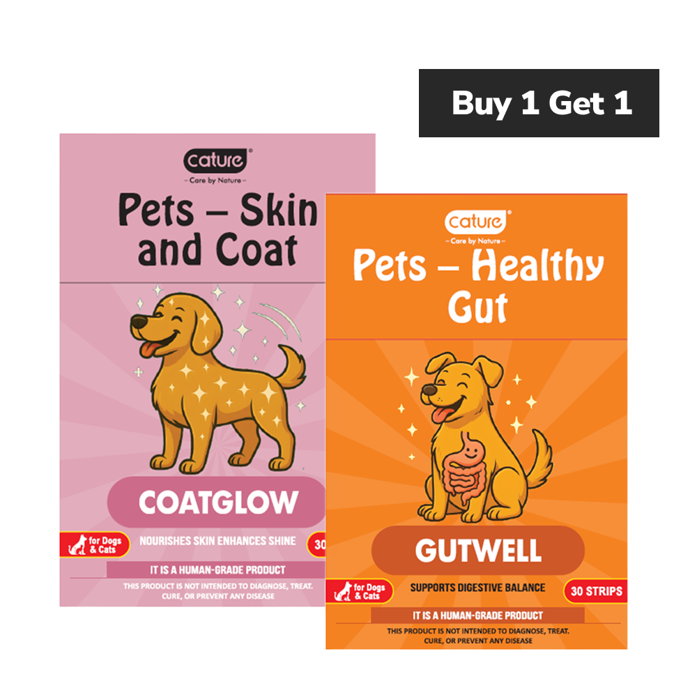 Cature Care by Nature Coatglow & Gutwell Dissolving Oral Strips for Dogs and Cats (Buy 1 Get 1)