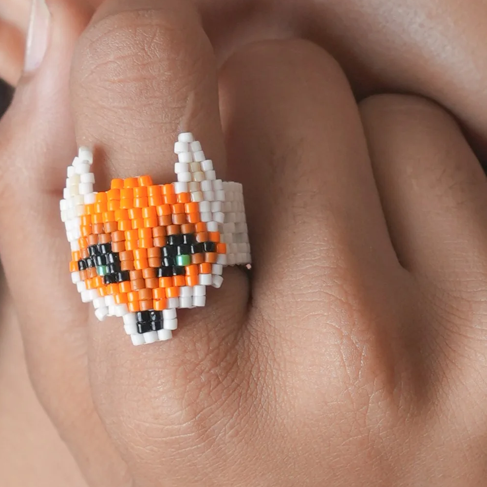 Jenni & Janki Fox Face Miyuki Delica Beaded Ring image 2
