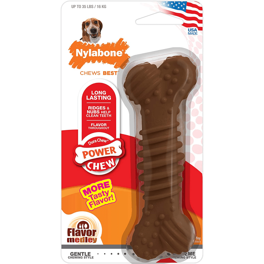 Nylabone Medley Flavoured Textured Power Chew Bone Toy for Dogs (Brown) image 1