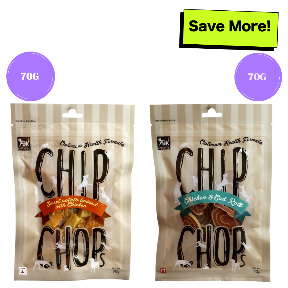 Chip Chops Chicken & Codfish Rolls and Sweet Potato Chicken Dog Treats Combo image 1
