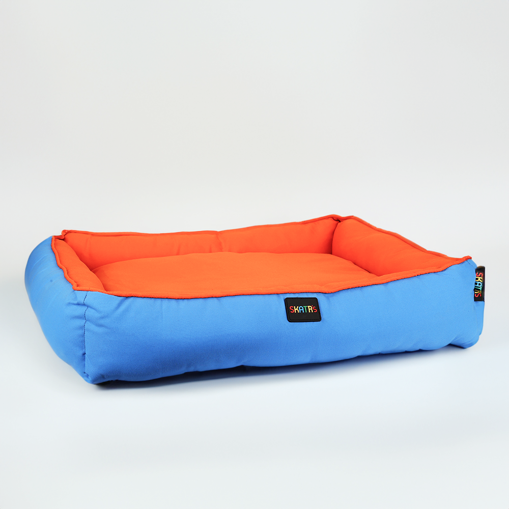 Skatrs Square Shaped Bed for Dogs & Cats (Orange & Blue) image 2