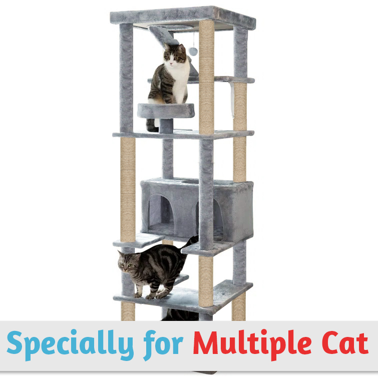 Furrlovers Multilevel Cat Tree with Condo, Ladder & Jute Rope Scratching Posts (Grey) image 4
