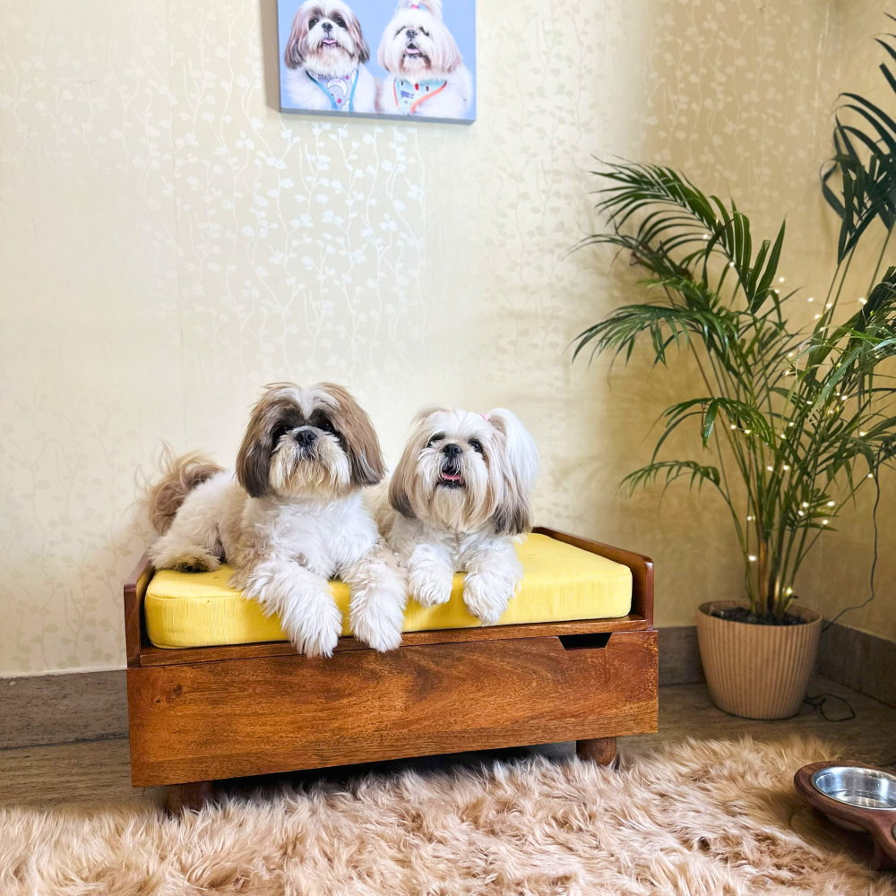 FurryLiving Hibachi Bed with Storage for Dogs (Honey/Yellow Cushion) image 2