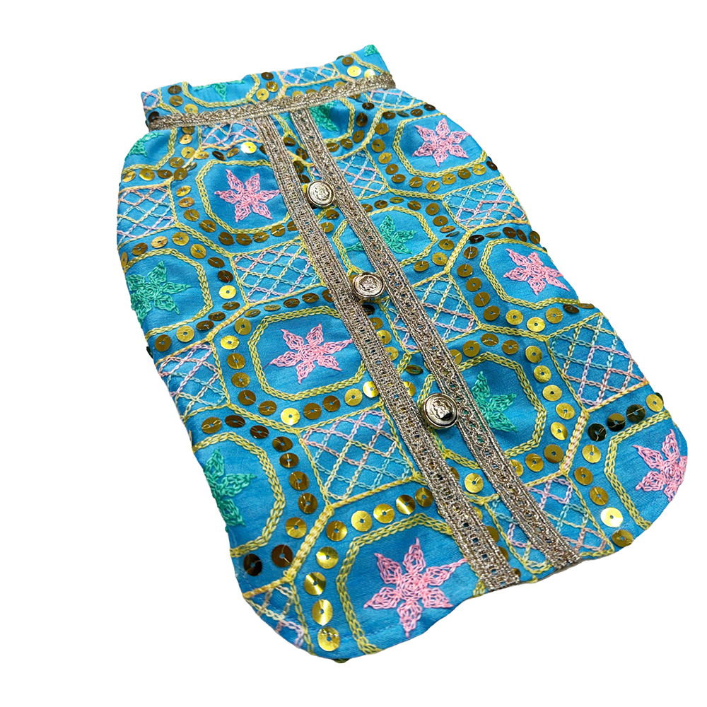 Pawsindia Traditional Nawabi Embroidered Kurta for Dogs (Sky Blue) image 5