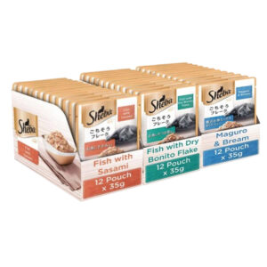 Sheba Fish with Sasami, Dry Bonito Flake and Maguro & Bream Fish Mix Premium Cat Wet Food Combo