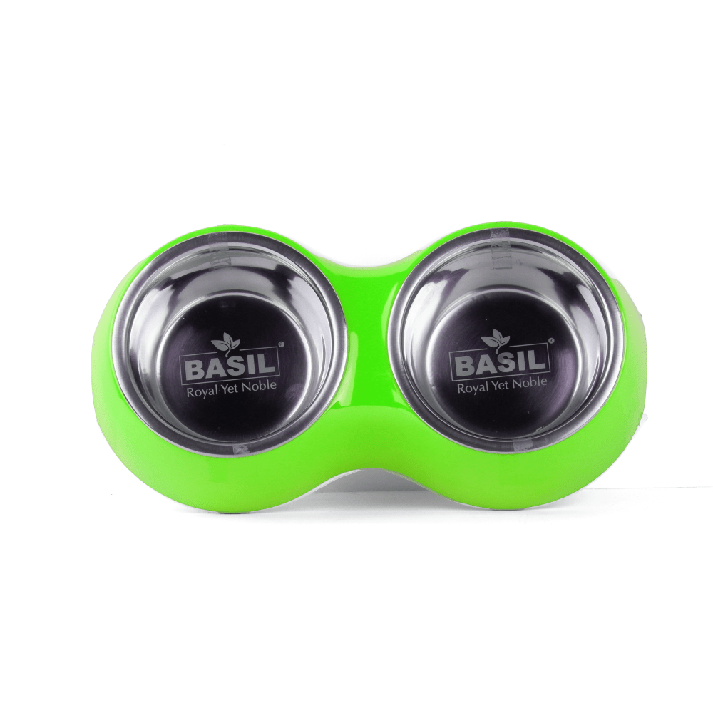 Basil Double Melamine Bowl Dinner Set for Dogs and Cats (Green) image 4