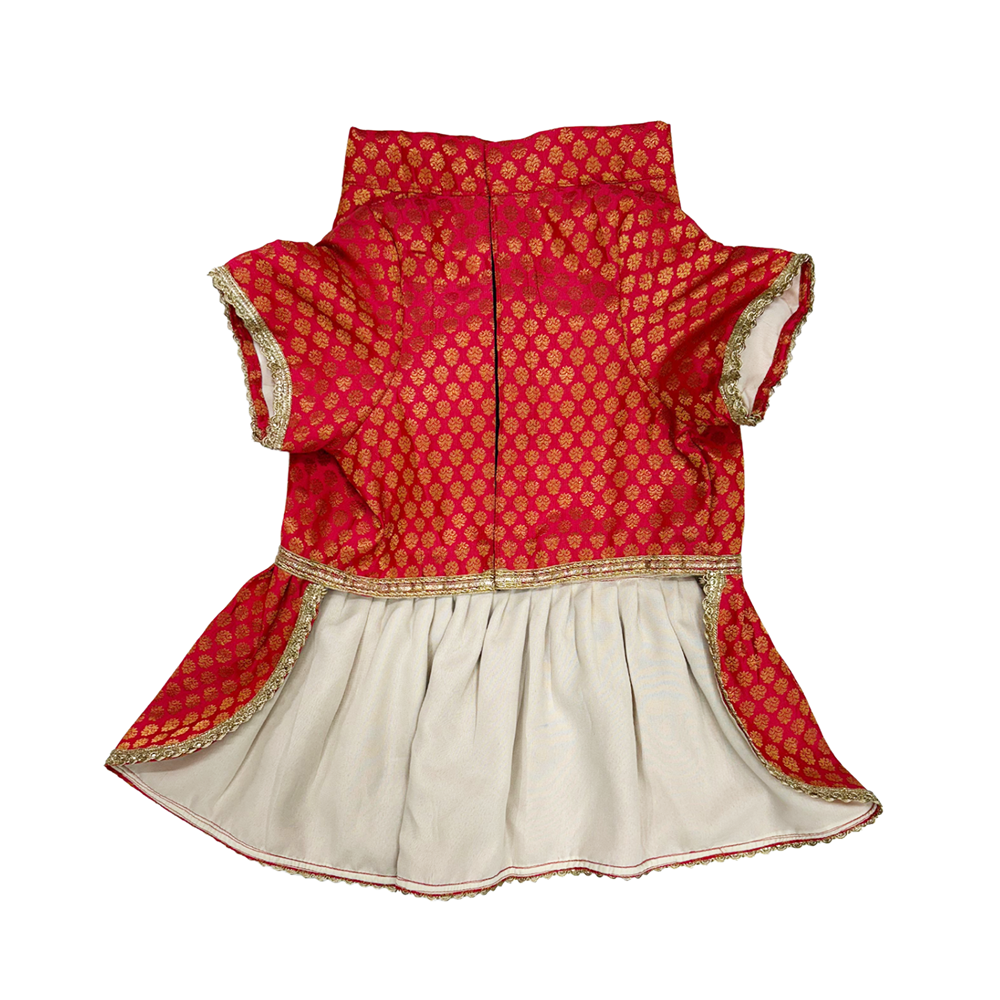 Pawsindia Traditional Royal Brocade Dress for Dogs (Red) image 3