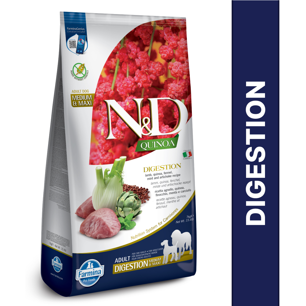 Farmina N&D Quinoa Lamb Mint & Fennel Digestion Grain Free Adult Medium Maxi Dry Dog Food image 8