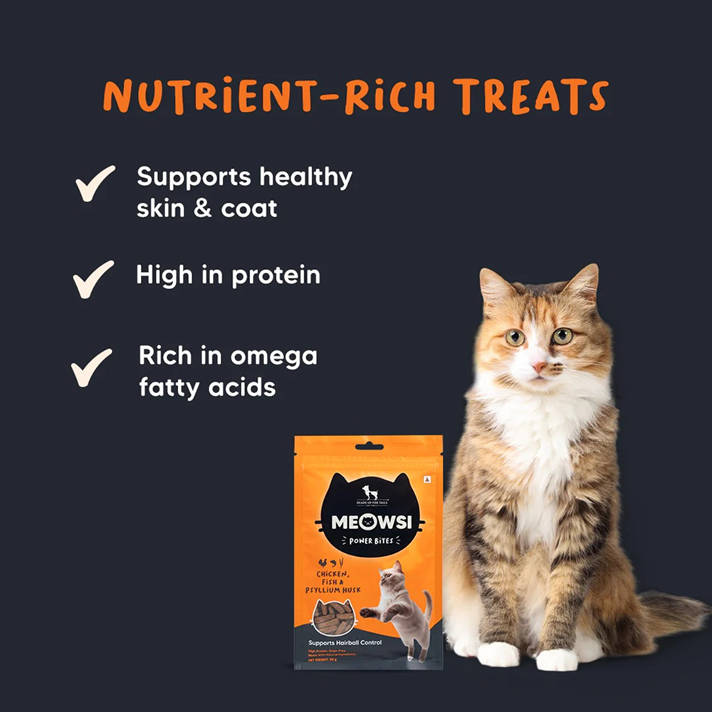 HUFT Meowsi Grain Free Chicken, Fish & Psyllium Husk Power Bites Cat Treats image 4