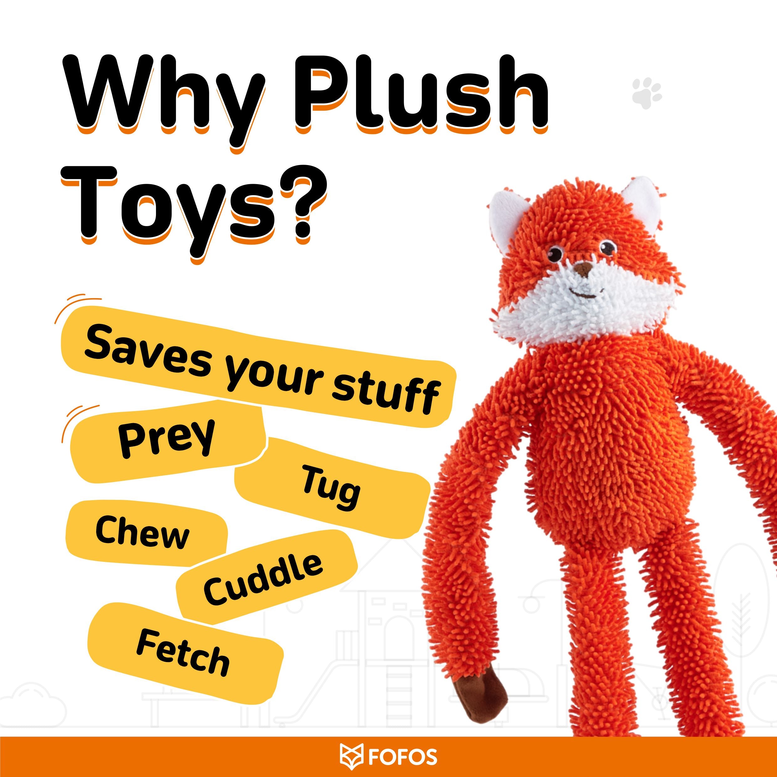 Fofos Fox Long Body Tough Plush Toy for Dogs image 3