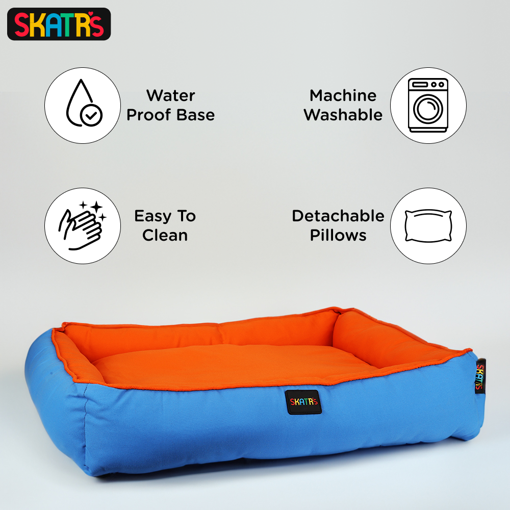 Skatrs Square Shaped Bed for Dogs & Cats (Orange & Blue) image 6