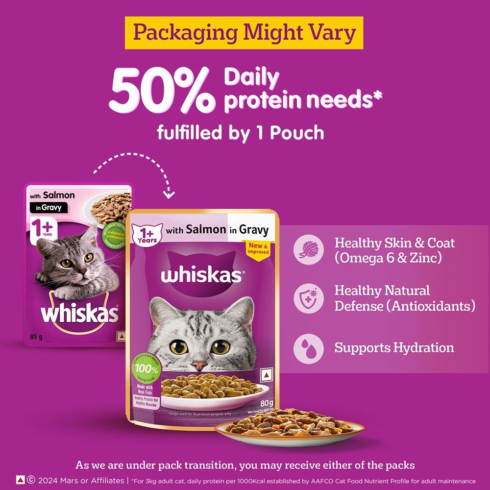 Whiskas Salmon in Gravy Meal and Chicken Gravy Adult Cat Wet Food Combo image 6